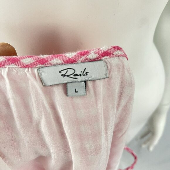 Rails Malia Pink Gingham Linen Blend Wrap Mini Dress Size Large Summer Resort - Picture 10 of 16